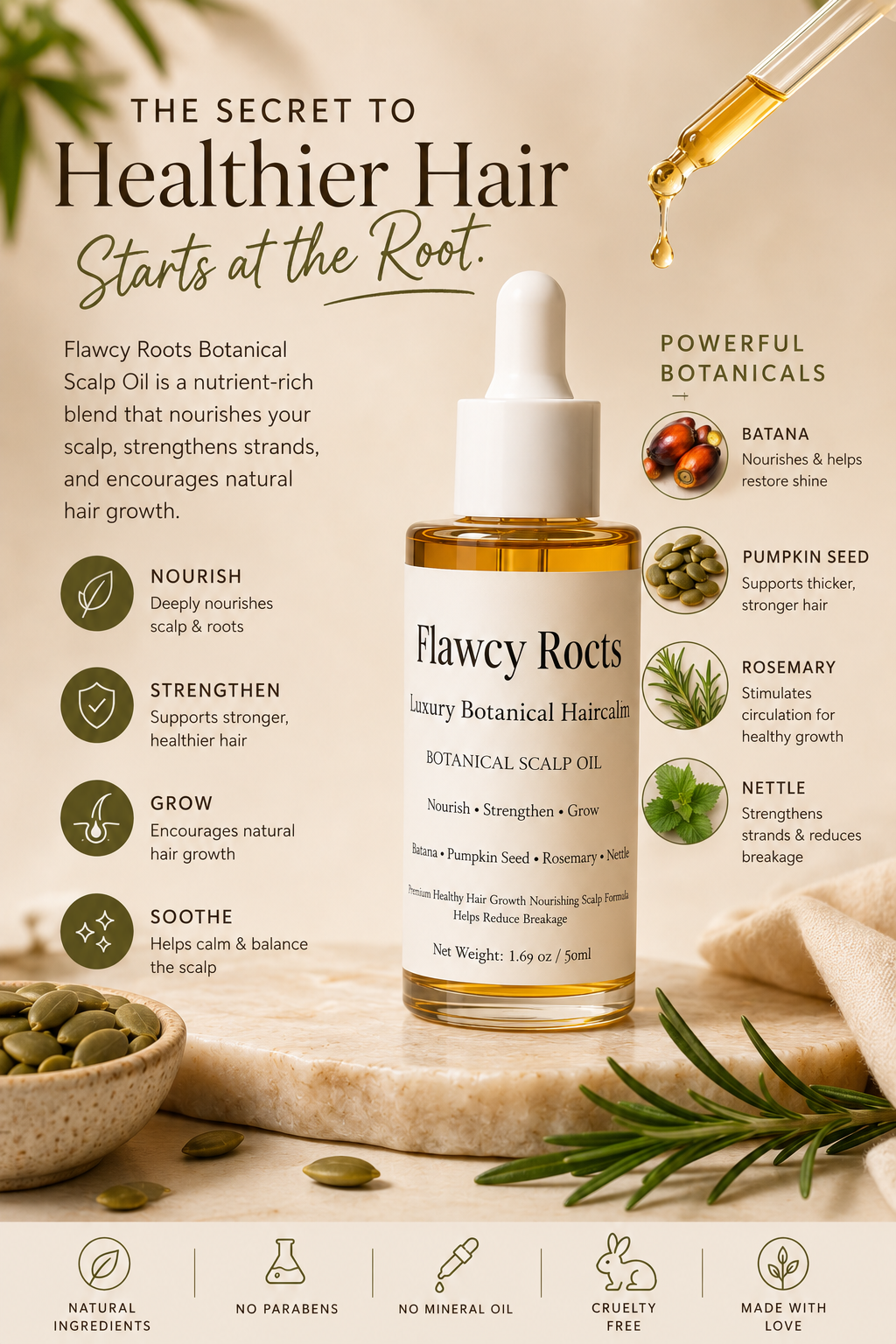 Flawcy Roots™ Luxury Botanical Scalp Growth Oil Nourish • Strengthen • Grow