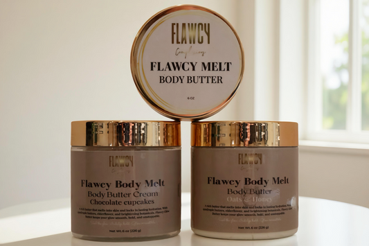 Flawcy Body Melt -Skin Brightening Body Butter (Quadruple Butter Blend) 6 oz